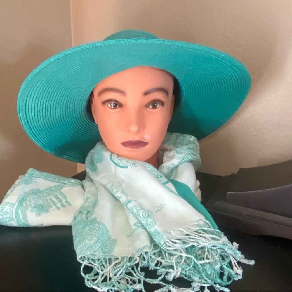 Bijoux Terner Teal Hat and Paisley Scarf Set
